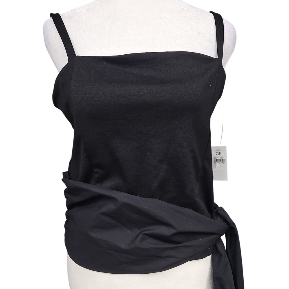 LOFT Womens Black Square Neck Camisole Top with Side Tie Sash Size M NEW